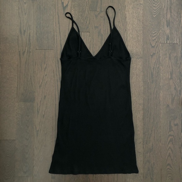 Editorial Olivaceous Black Ribbed V-Neck Dress - Picture 3 of 5